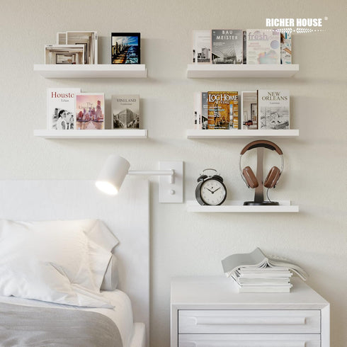 5 Set RICHER HOUSE White Floating Shelves, Wall Mounted Shelves for Wall Decor, Modern Picture Ledge Shelf with Lip