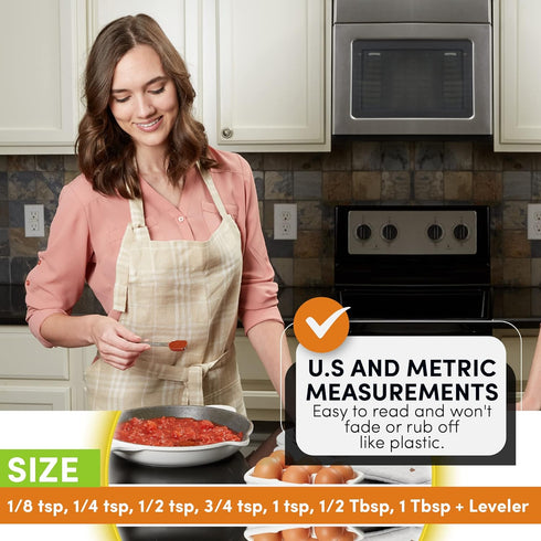 Spring Chef Stainless Steel Measuring Spoons - Set of 8 with Leveler for Dry & Liquid Ingredients, Fits in Spice Jars