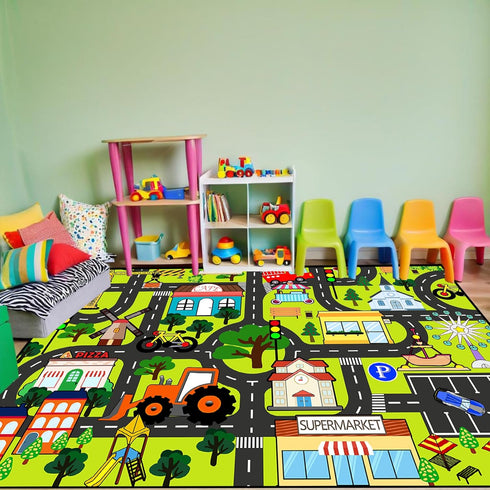 3'x5' Kids Carpet Playmat Rug Kids Car Rug Play Mat Educational Play Rugs Town Traffic Road Map Rugs City Life Car Mat