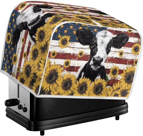 American Flag Toaster Dust Cover, Washable Cow Sunflower 2 Slice Toaster Cover, Decorative Kitchen Appliance Protector