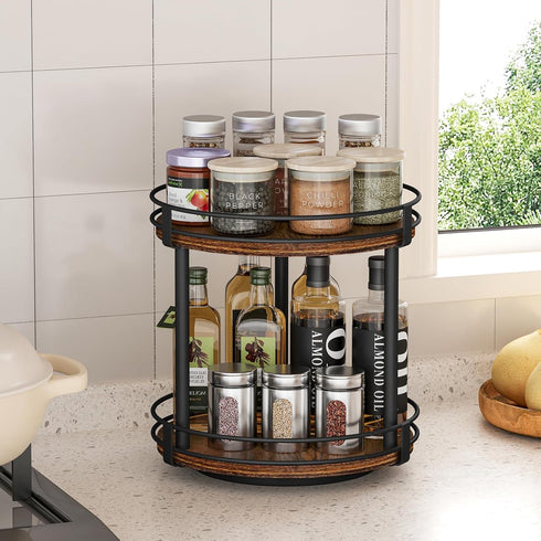 2 Countertop 10.2" 10.2" 10.4" Snughome Rotating Spice Rack, Tier Lazy Susan Organizer, Wood Kitchen Organizer, Brown