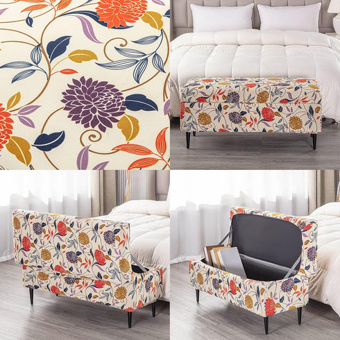 FUANGUI Ottoman Cover Stretch Storage Ottoman Bench Slipcover Printed Folding Storage Bench Ottoman Cover Footrest