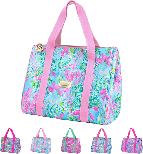 Lilly Pulitzer Cute Lunch Bag for Women, Insulated Tote Bag, Large Capacity Blue Mini Cooler with Storage Pocket