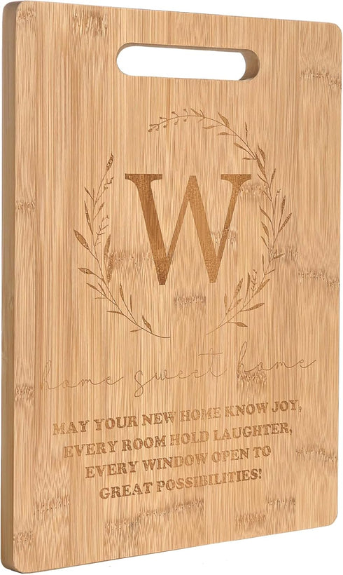 Bamboo Carved Cutting Board Gift for Home Kitchen, Housewarming, Wedding, Christmas, Monogrammed Initial W