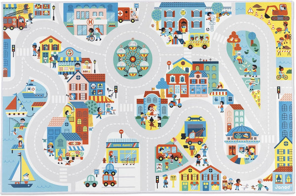 Janod - Children's Car Rug - City Theme - Soft & Non-Slip