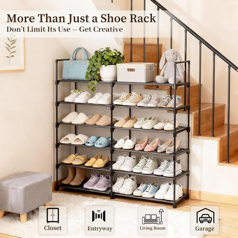 Gmrithaf 6 Closet,Entryway,Dorm,Garage,Corridor, 33.8" 6 Shoe Rack - Tier Shoe Organizer Storage Rack with Non-Woven