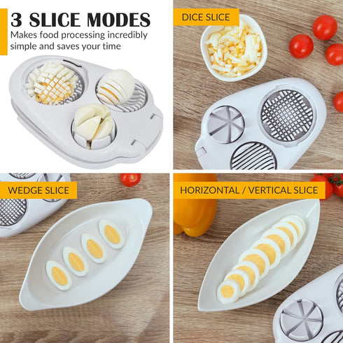3 CraftyCrocodile Egg Slicer for Hard Boiled Eggs - Slice Modes Egg Cutter, Heavy Duty, Stainless Steel Dicer - Kitchen