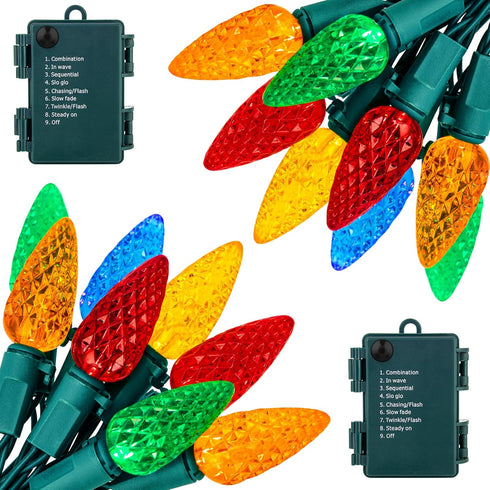 Brightown C6 LED Christmas String Lights - 2 Pack 20ft 60LED Battery