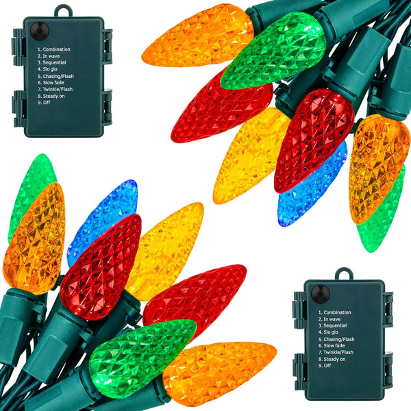 Brightown C6 LED Christmas String Lights - 2 Pack 20ft 60LED Battery