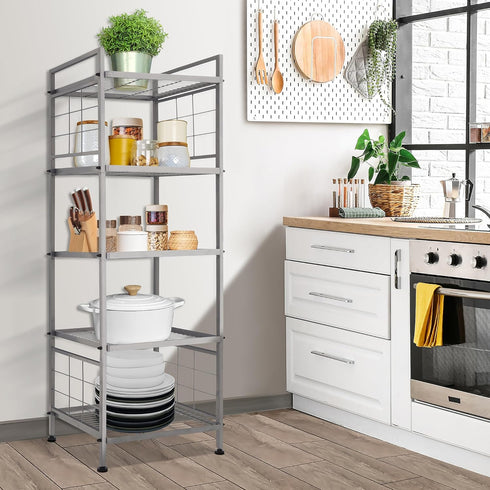 GIOTORENT 5-Wire Standing Storage Shelf, Metal Shelving Unit Pantry Rack for Laundry Kitchen Bathroom Organizer (Silver)