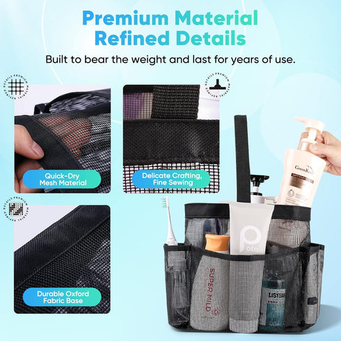 Mesh Shower Caddy Portable, 8-Pocket Large Capacity for College Dorm Room Essentials, Shower Bag for Beach