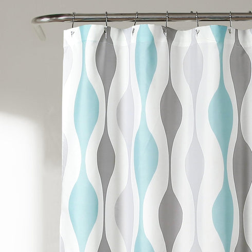 Lush Decor Mid Century Geo Shower Curtain, 72" x 72", Blue & Gray - Stylish Bathroom Decor