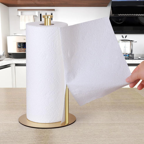 OBODING Gold Paper Towel Holder for Countertop - Stainless Steel Stand for Kitchen and Bathroom Organization