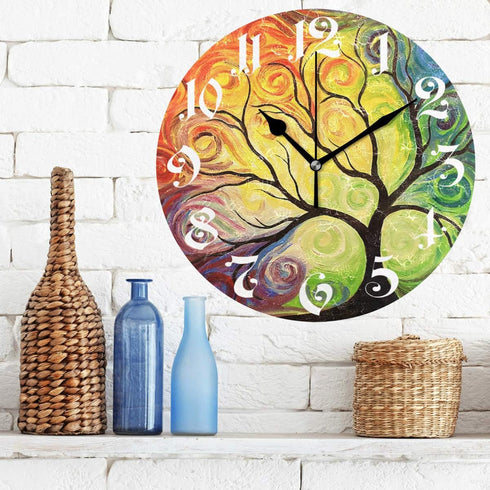 Wamika Wall Clock, Tree of Life Design, 10 Inch, Silent Non-Ticking Decorative Clock for Spring Summer Autumn