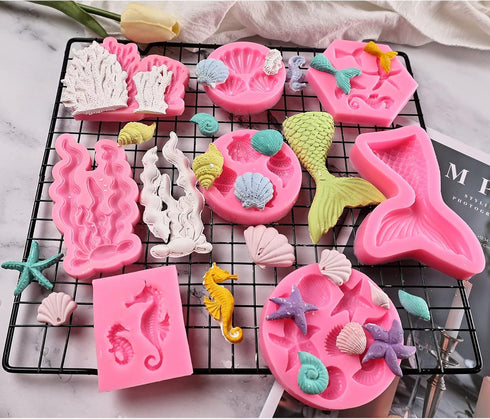 Mermaid Theme Cake Mold, Silicone Mold for Cupcake Toppers, Candy, Chocolate, Fondant, Crafting Projects