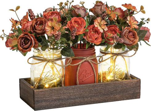 DUOER 3 Pcs Mason Jar Centerpiece Table Decorations for Dining Table Decor Farmhouse