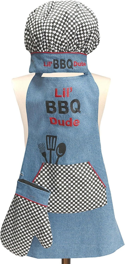 Manual Woodworkers Izzy Collection Lil' BBQ Dude Kids 3-Piece Apron Set
