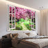 Japanese Cherry Blossom Window Tapestry, Botanical Floral Natural Landscape Aesthetic Tapestry for Home Decor