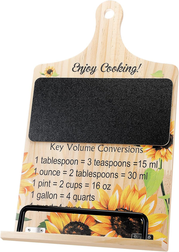 Capoda Cookbook Stand for Kitchen Counter, Adjustable Sunflower Recipe Book Holder with Chalkboard, Mom Gifts