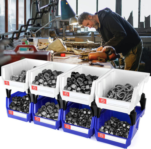 Pe&Hui 6 Pack Storage Organizer Bins, Wall Mount Parts Rack, Stackable Tool Bins for Screws and Office Supplies