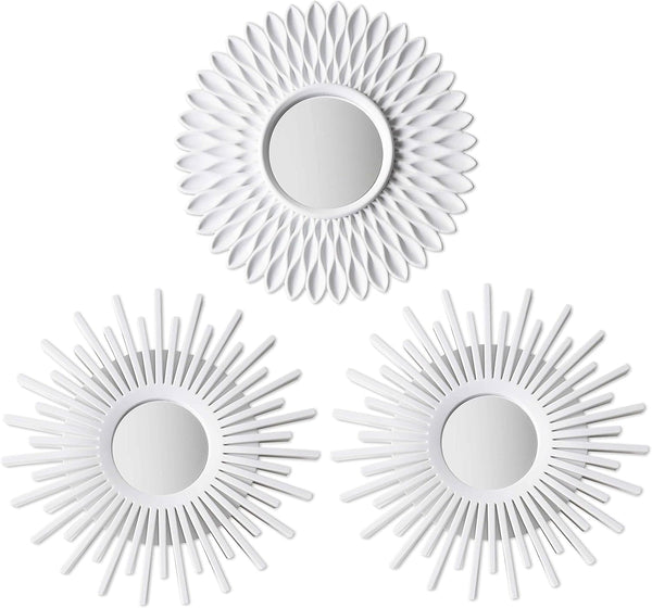 BONNYCO Wall Mirrors Pack of 3 Round White Mirrors for Home Decor, Bedroom & Room, Minimalist Vintage Circle Decor