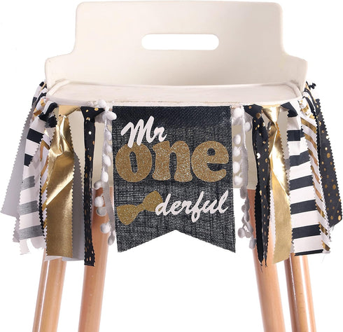 First/1st WAOUH Mr Onederful High Chair Banner - Birthday Decoration for Boy,Theme Garland for Birthday Party,Photo