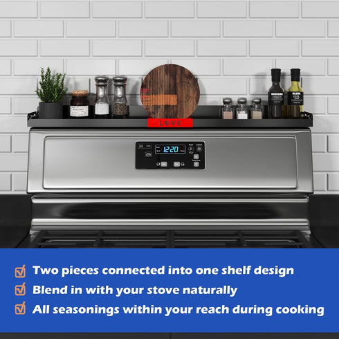 30" STUTOV Magnetic Stove Top Shelf Black Spice Rack with Red LOVE Design Seasoning Organizer for Back of Stove Over