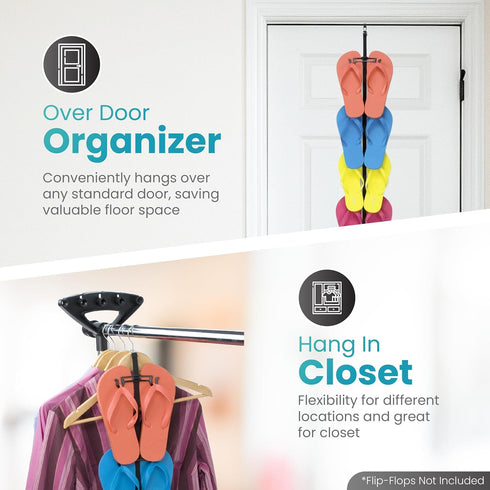9 Perfect Curve Flip Flop Rack Organizer | Holds Pairs | Over Door Organizer | Space Saving Shoe Rack | Adjustable