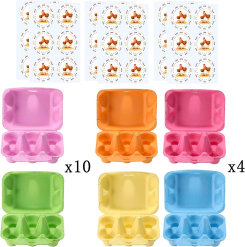 LayHyand Dozen 36 Pack, 6 Count 36 Half Egg Cartons Colorful Blank Natural Pulp Egg Holder for Chicken Eggs Reusable