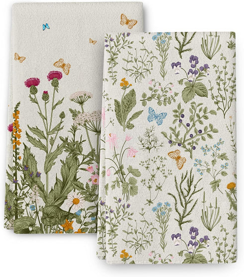 Spring Floral Kitchen Towels Decorative Set of 2 - Summer Flower Dish Towels for Kitchen Decor