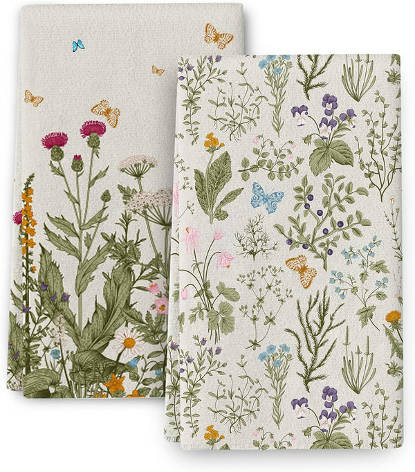 Spring Floral Kitchen Towels Decorative Set of 2 - Summer Flower Dish Towels for Kitchen Decor