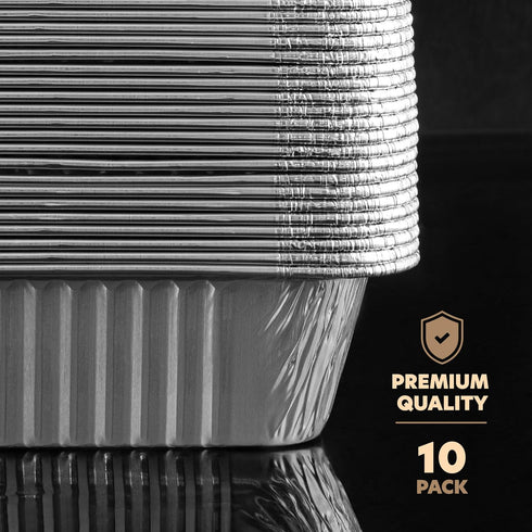 PLASTICPRO 10 Pack Heavy Duty Aluminum Pans, 6.5'' x 9" Disposable Pans with Covers for Baking and Cooking