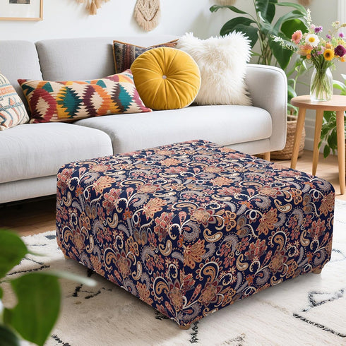 YISUN Ottoman Cover Square, Stretch Printed Ottoman Slipcover Square, Thick Storage Ottoman Covers Washable Footrest