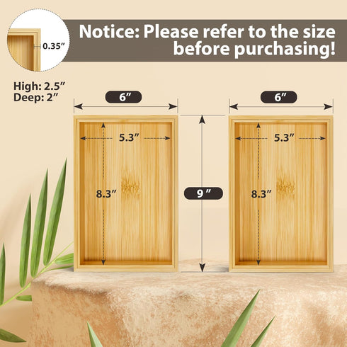 Stackable Bamboo Kitchen Drawer Organizer Bins for Silverware, Flatware, and Office Desk - 9" x 6" x 2.5"