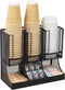 Mind Reader Cup and Condiment Station, Countertop Organizer for Coffee Bar, Metal Mesh, 13"L x 6.45"W x 11.25"H, Black