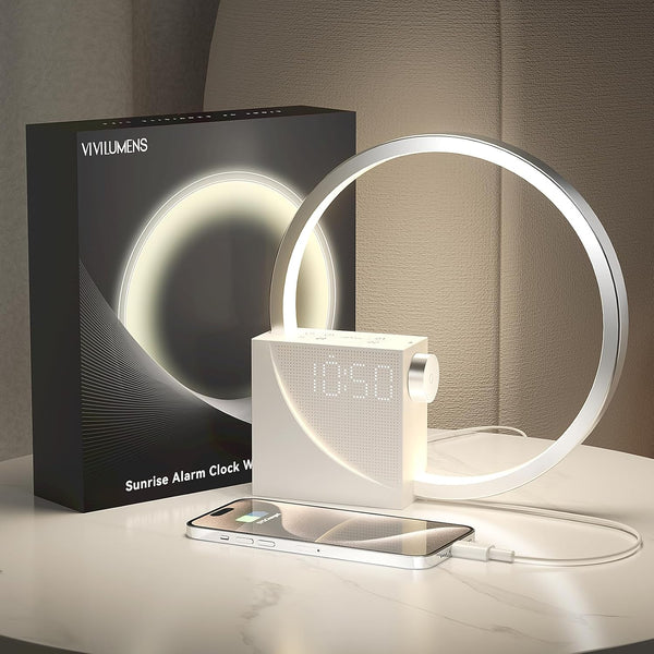 Vivilumens Sunrise Digital Alarm Clock, White Noise Sound Machine, Sleep Aid Timer