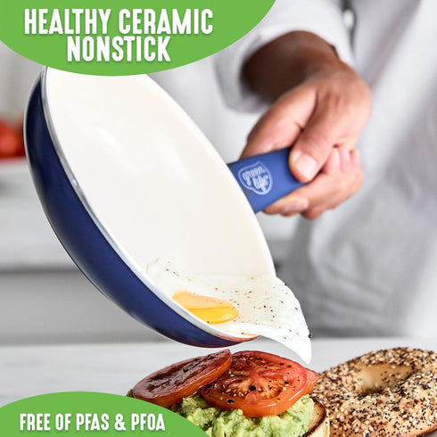 GreenLife Non Stick Fry Pan Set, 7" & 10", Non-Toxic PFAS-Free Ceramic Skillets, Blue