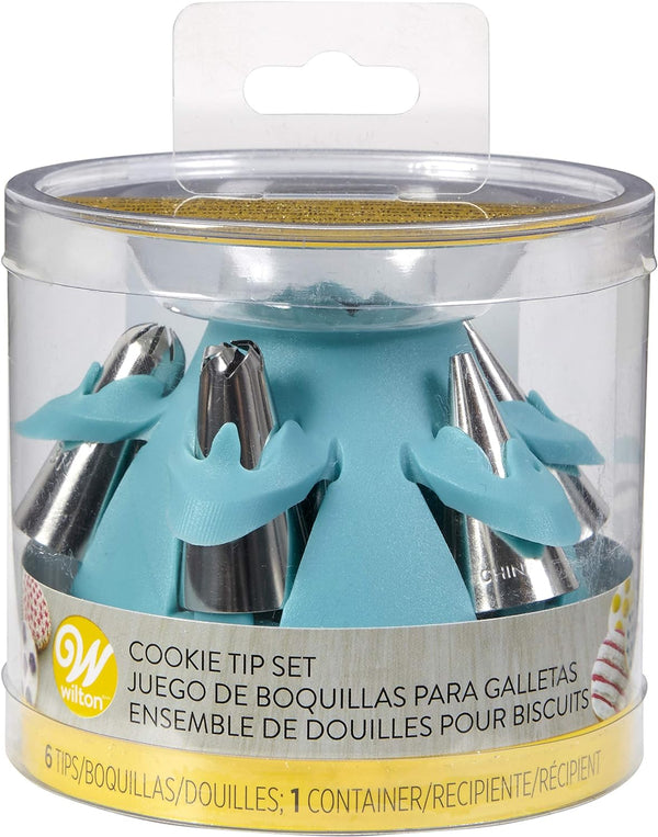 Wilton Biscuit/Cookie Piping Tip Set with Silicone Stand, 7 Piece in Turquoise for Baking Enthusiasts