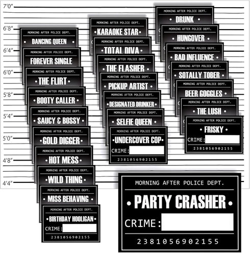 BLUE PANDA 25 Pack Bachelorette Mugshot Signs with Height Chart - Party Decorations