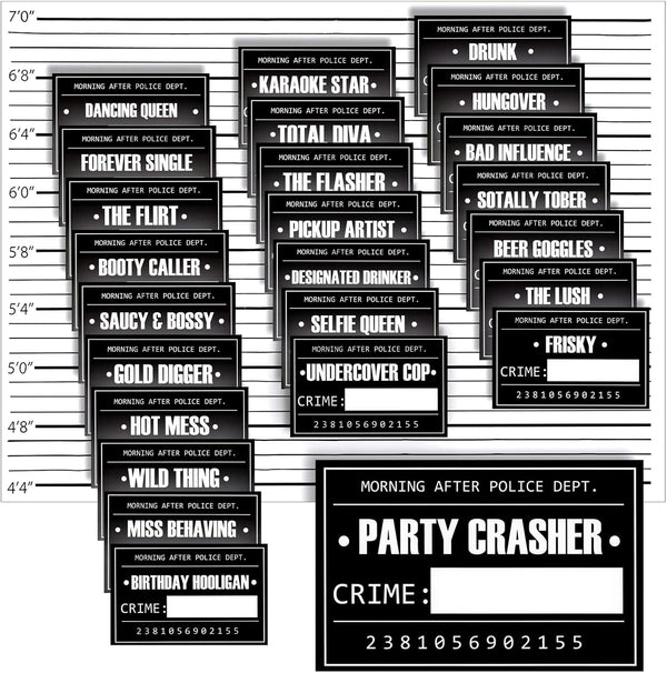 BLUE PANDA 25 Pack Bachelorette Mugshot Signs with Height Chart - Party Decorations