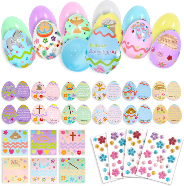 EIHFHIE 12 Pcs Resurrection Eggs with Matching Religious Easter Story Cards,Christian Empty Eggs