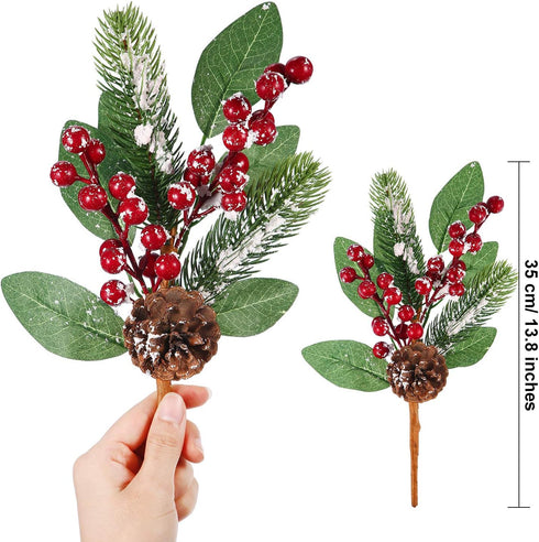 12 14 Inch Tatuo Pieces Christmas Pine Picks and Sprays Artificial Assorted Berry Stem Large Faux Pine Cone Branches