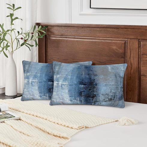 Blue and Grey Abstract Art Pillow Cover, Gallery Modern Decorative Throw Pillows Cushion Cover, Set of 2
