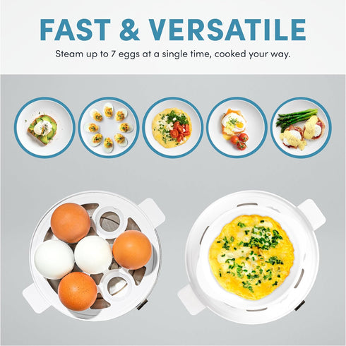 7 AROMA Overly Easy Egg Cooker, Steamer, and Electric Egg Poacher | XL Capacity Egg Steamer Fits Eggs
