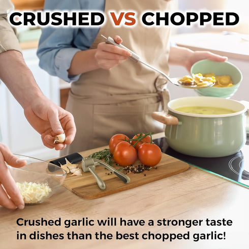 Set Zulay Kitchen Large Premium Garlic Press - Bigger Bowl for Bigger Garlic - Rust Proof Garlic Mincer Tool