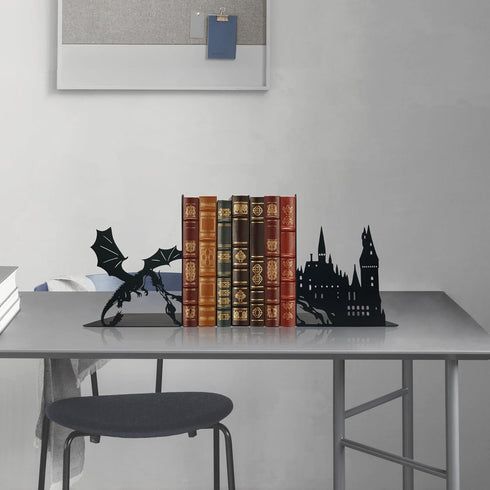 Xyverart Unique Metal Castle Dragon Bookends, Midieval Castle Mystic Decorative, Fantasy Bookends, Decorative Bookend