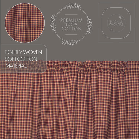 VHC Brands Patriotic Patch Plaid Valance, 16x72 Country Curtain, Deep Red