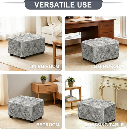 ANARACHON Leather Like Ottoman Cover, Stretch Small/Large Square Ottoman Covers, Rectangular Ottoman Slipcovers