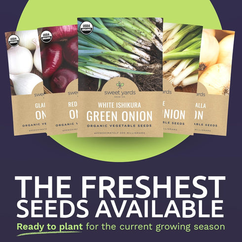 Pack 6 Packs 2026 Organic Onion Seeds Variety - Individual - Season - Walla Walla, Gladstone, Red Geneva and More!