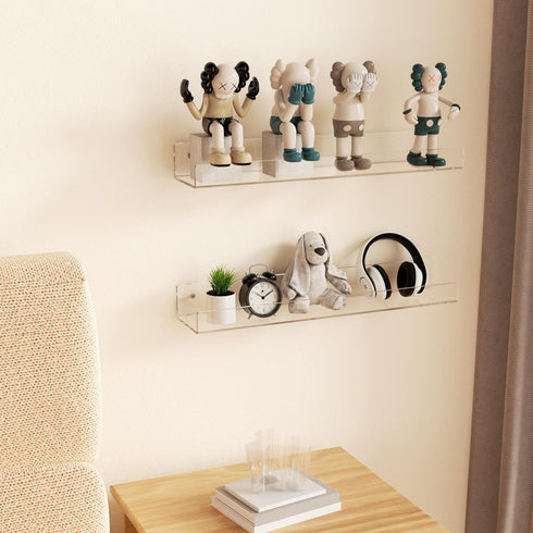 18'' 2 Pack, Clear Acrylic Bookshelf Acrylic Floating Book Shelves, Wall Mounting Invisible Ledge Book Shelf